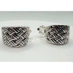Laila Rowe Silver Tone Woven Wide‎ Band Clip-On Earrings